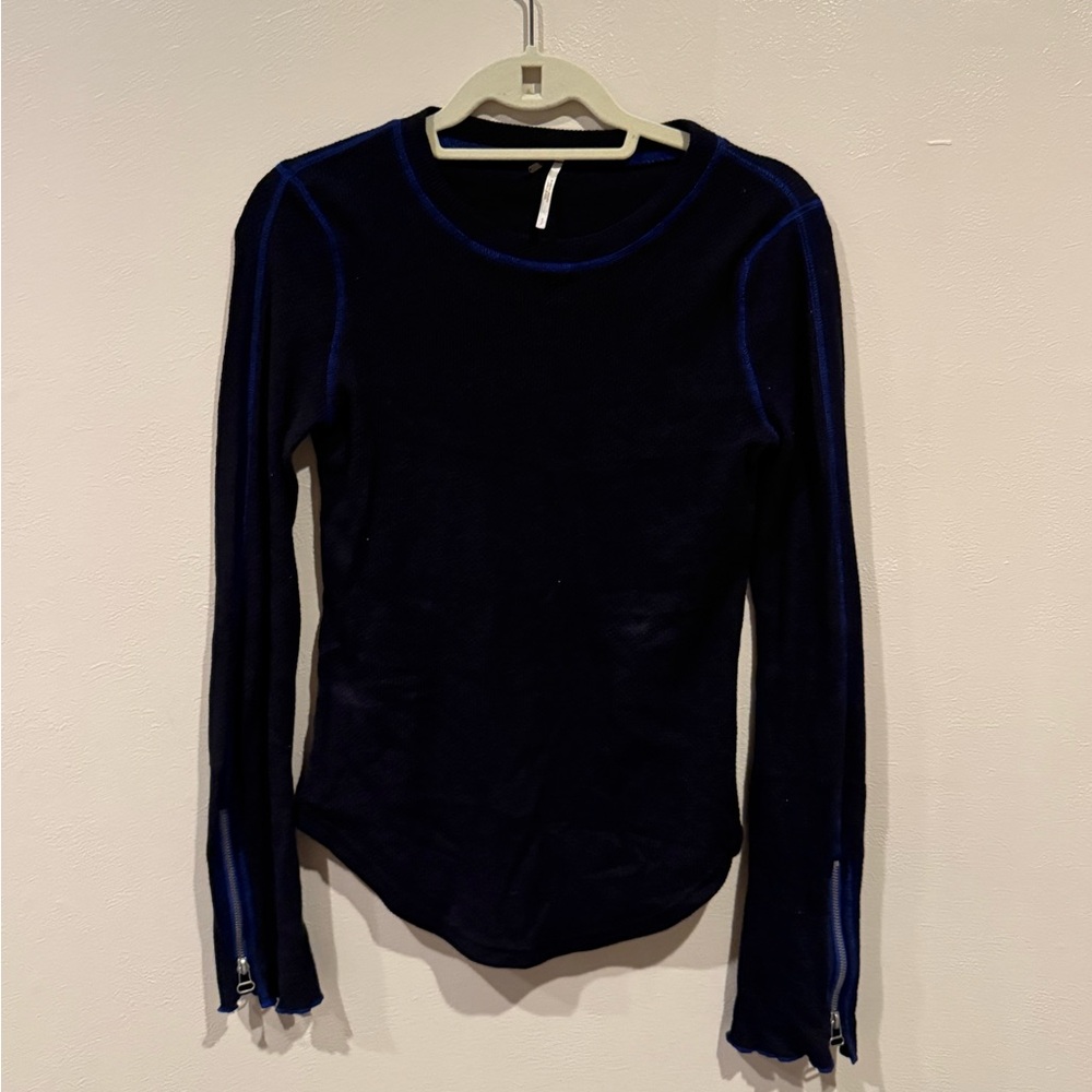 Free People Navy Blue Long Sleeve Women's Top